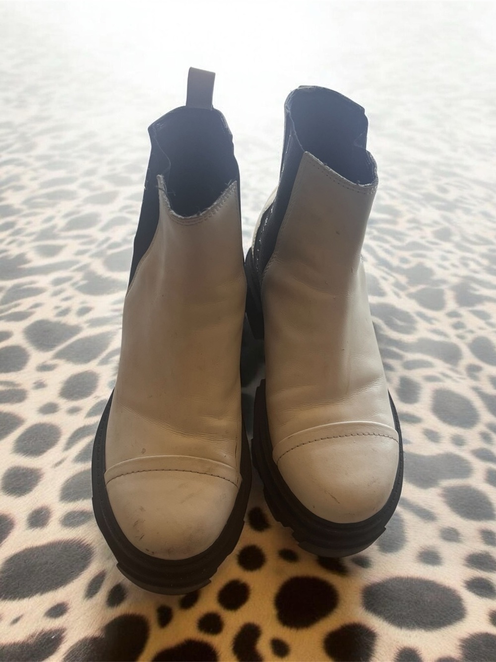 Calvin Klein Jeans Cream and Black Leather Chelsea Lug Boots